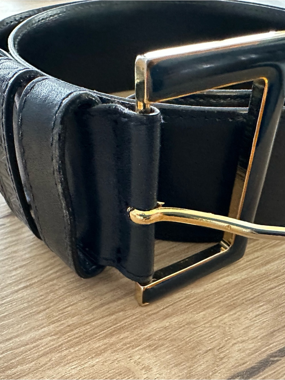 Valentino Black Leather Women's Dress Belt with Gold Buckle